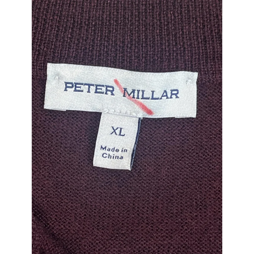 Peter Millar Sweater Mens XL Burgundy Quarter Zip Merino Wool Blend Horse Logo‎
